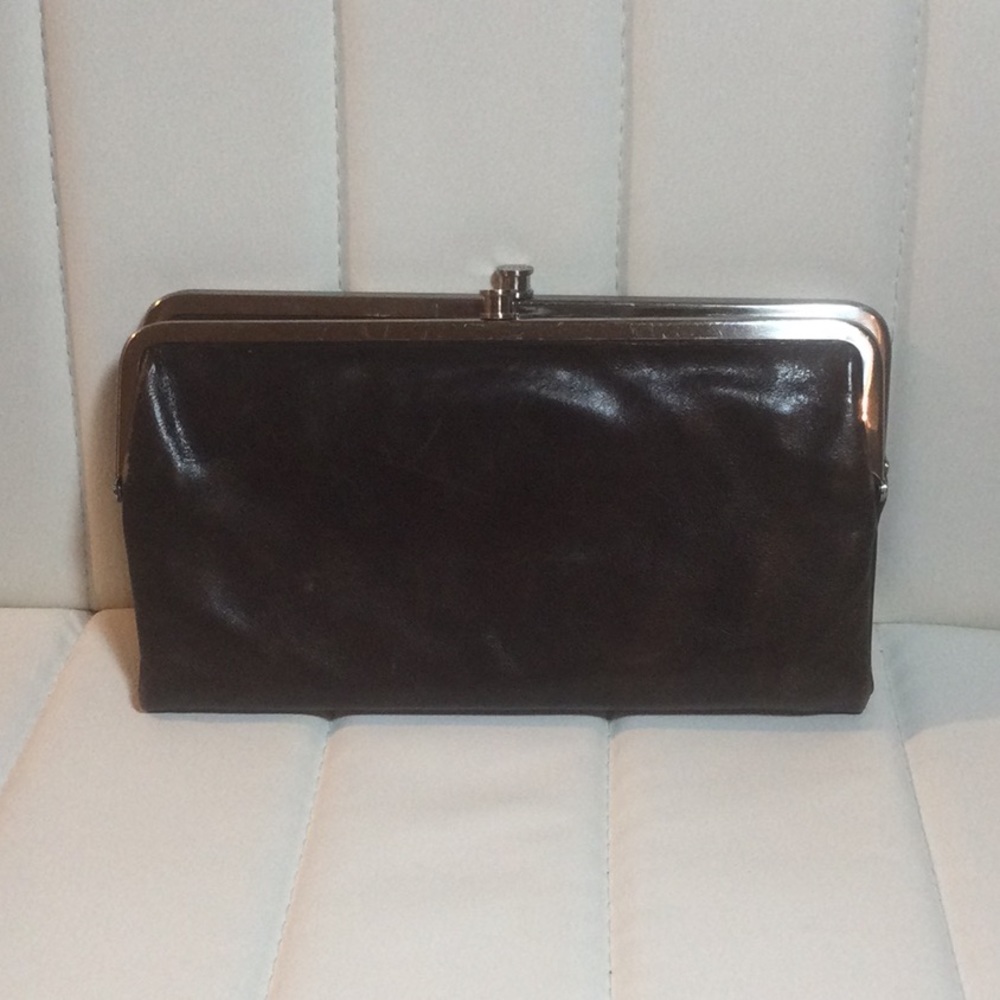 EUC Dark Brown Hobo Lauren Wallet Clutch with Silver Trim